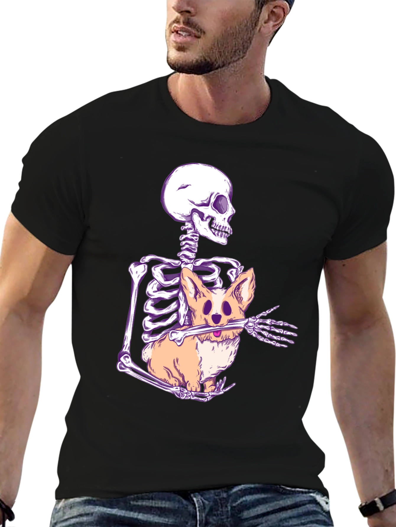 Skeleton Hugging Corgi Graphic Tee