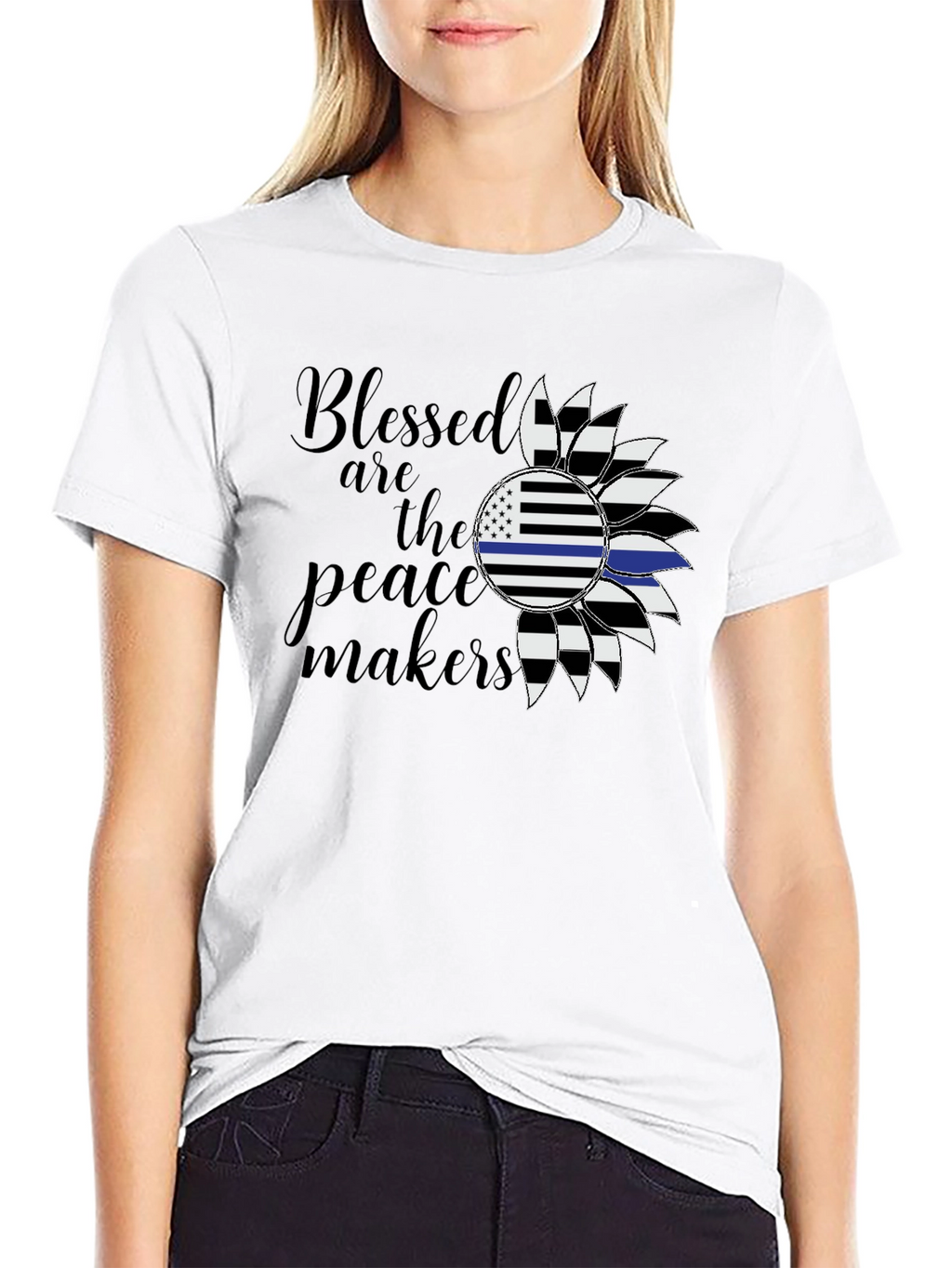 Blessed Peacemakers Sunflower Graphic Tee - Black