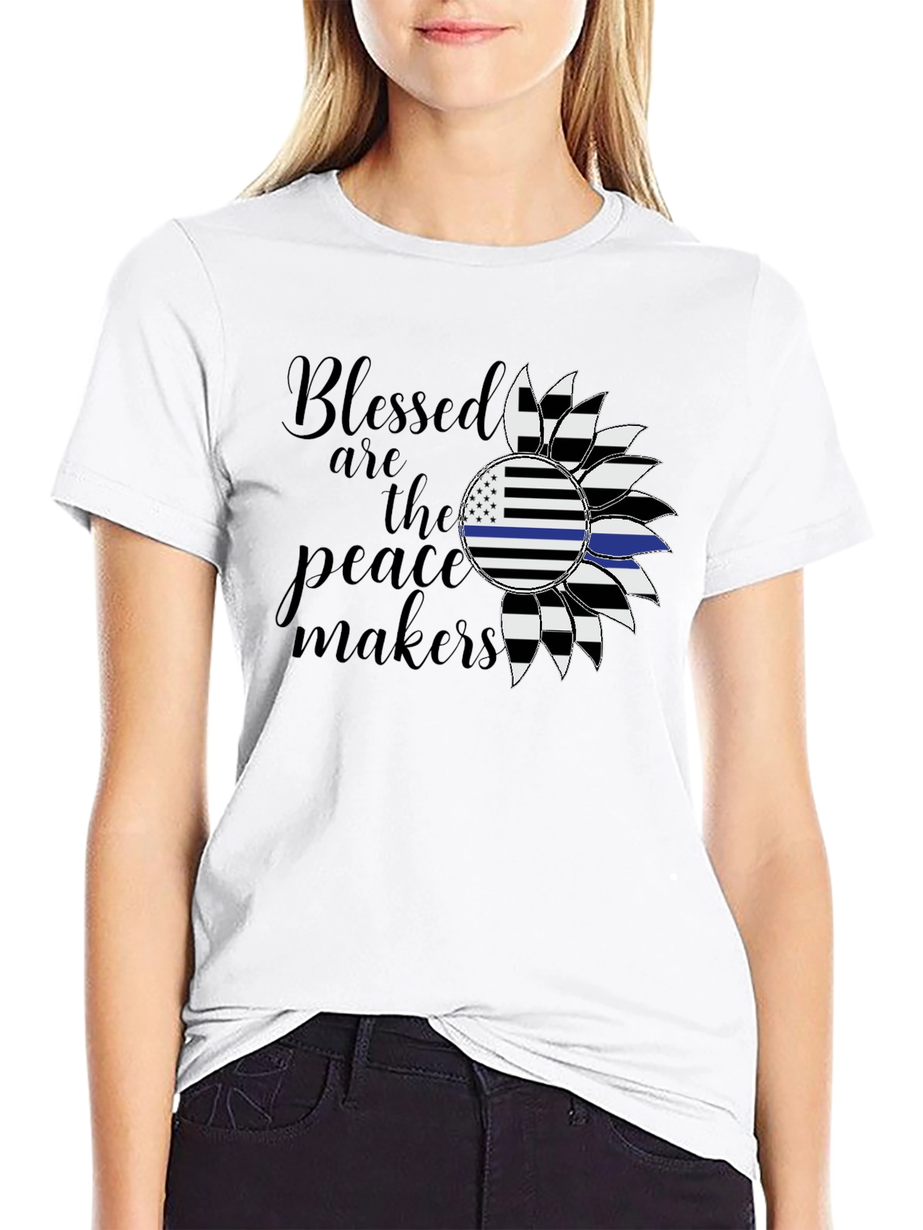 Blessed Peacemakers Sunflower Graphic Tee - Black
