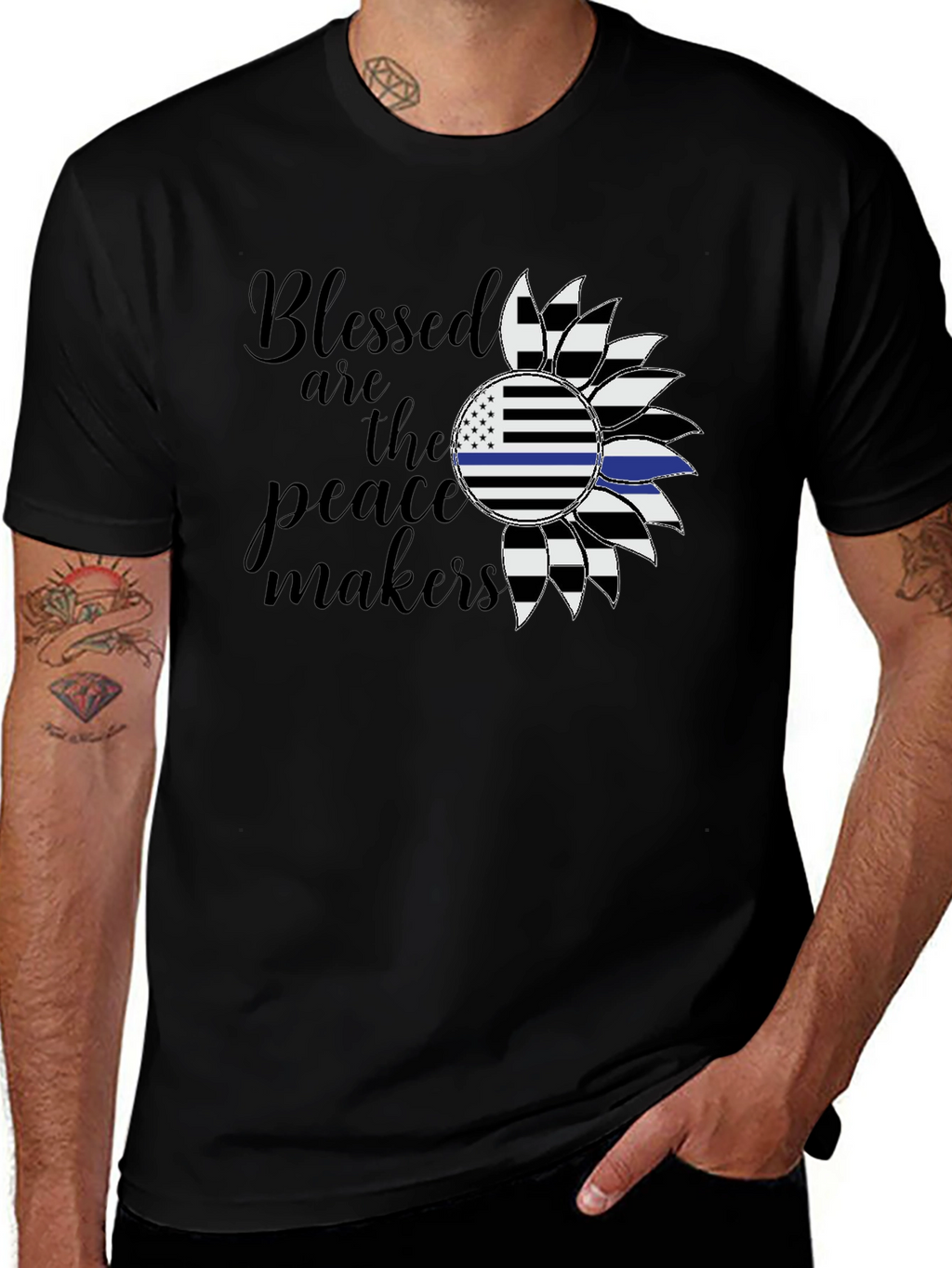 Blessed Peacemakers Sunflower Graphic Tee - Black