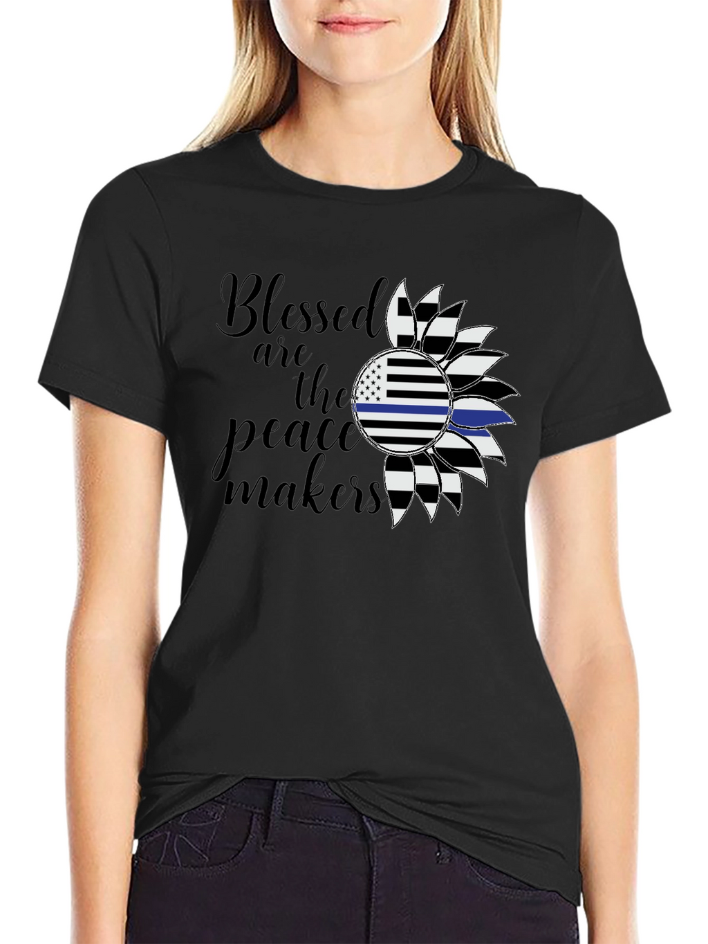 Blessed Peacemakers Sunflower Graphic Tee - Black