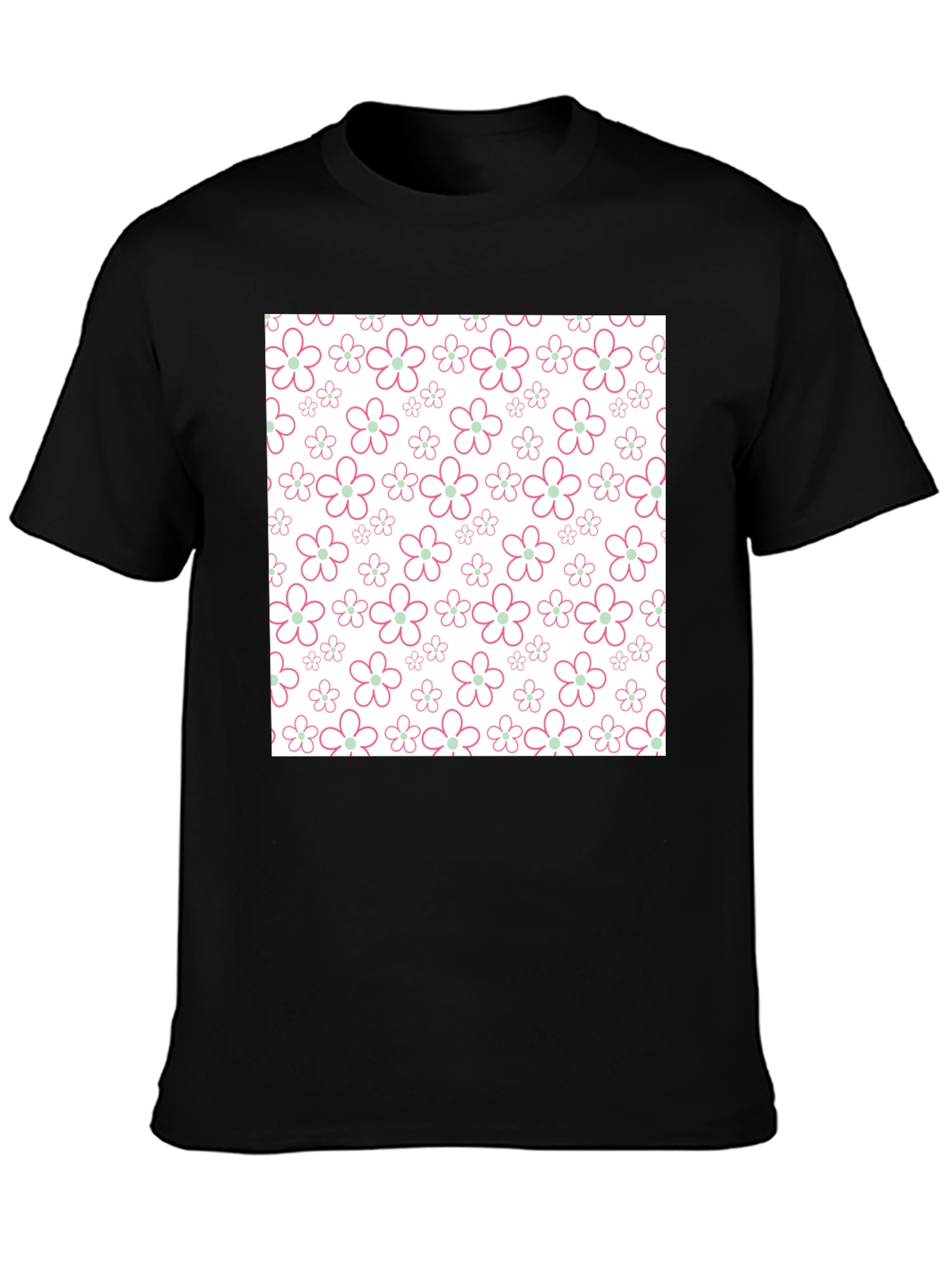 Floral Pattern T-Shirt - Black