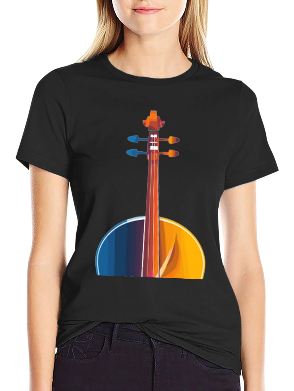 Abstract Cello Graphic Tee - Black Musical Shirt