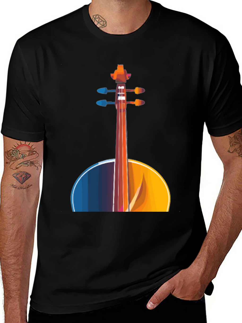 Abstract Cello Graphic Tee - Black Musical Shirt