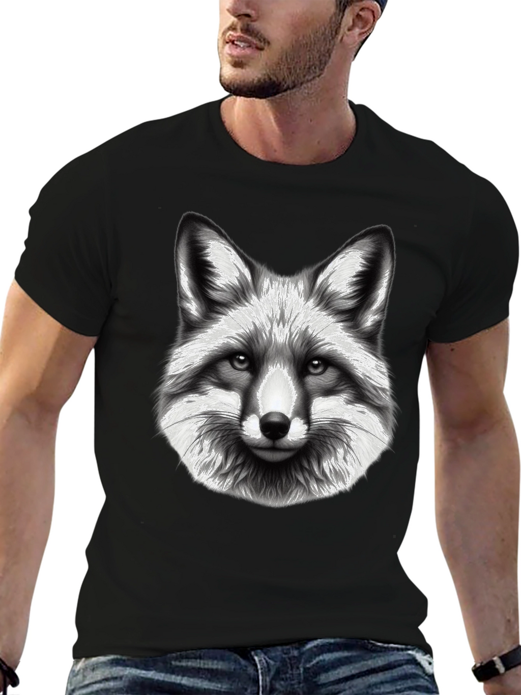 Fox Graphic Tee - Black Cotton Blend T-Shirt