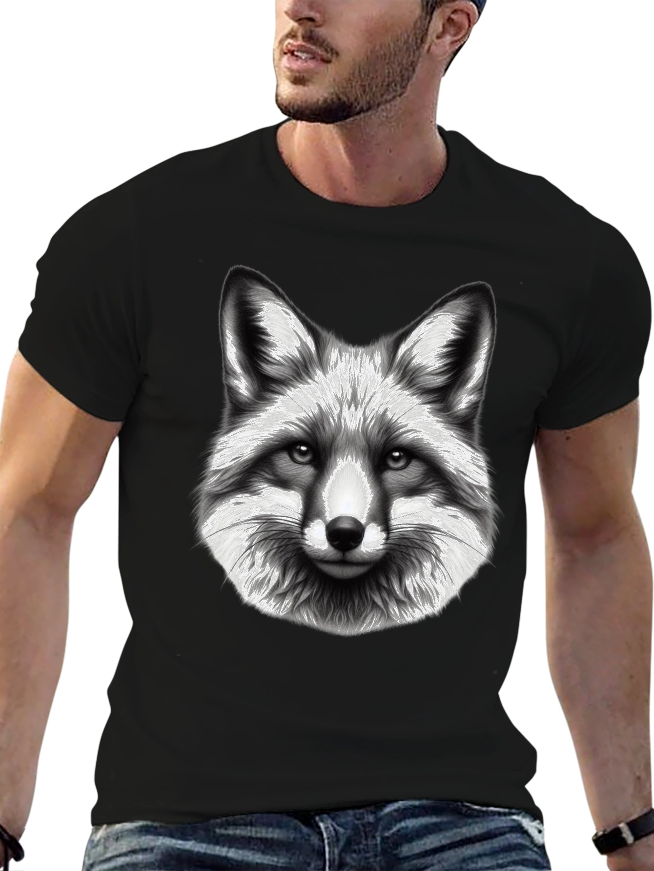 Fox Graphic Tee - Black Cotton Blend T-Shirt