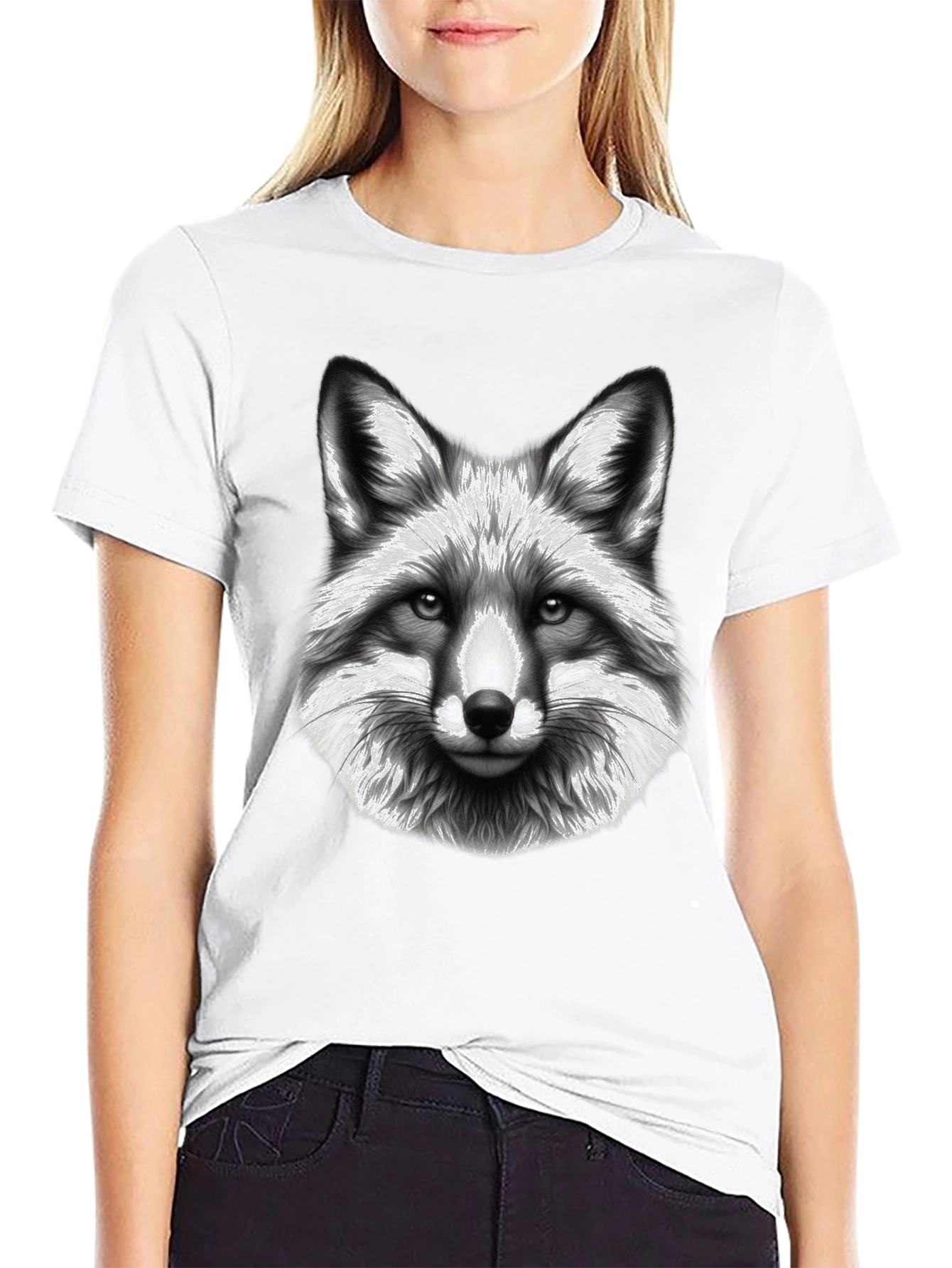 Fox Graphic Tee - Black Cotton Blend T-Shirt
