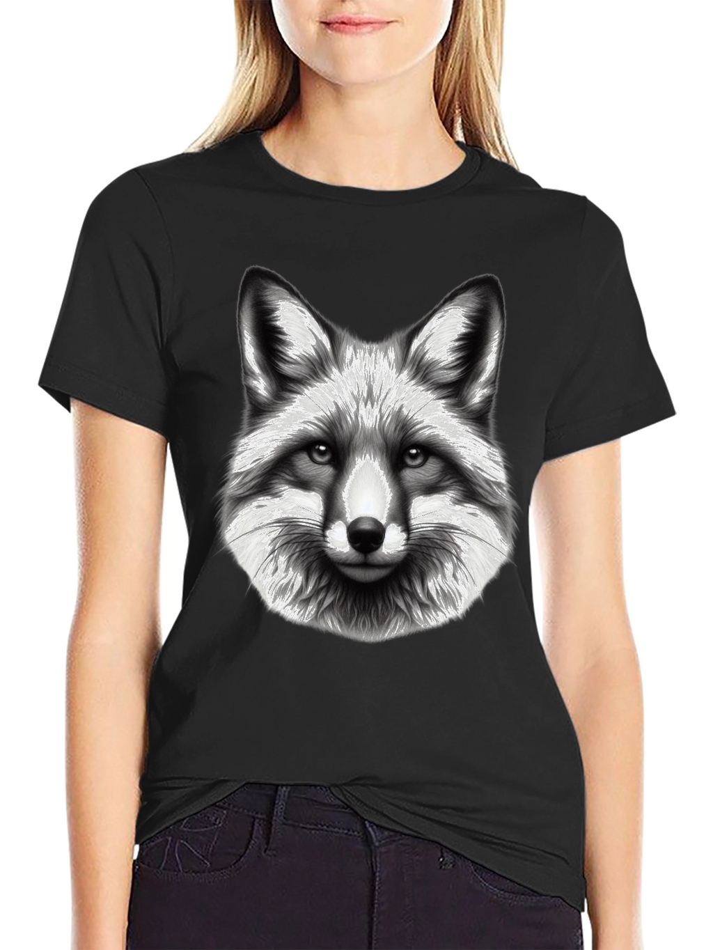 Fox Graphic Tee - Black Cotton Blend T-Shirt