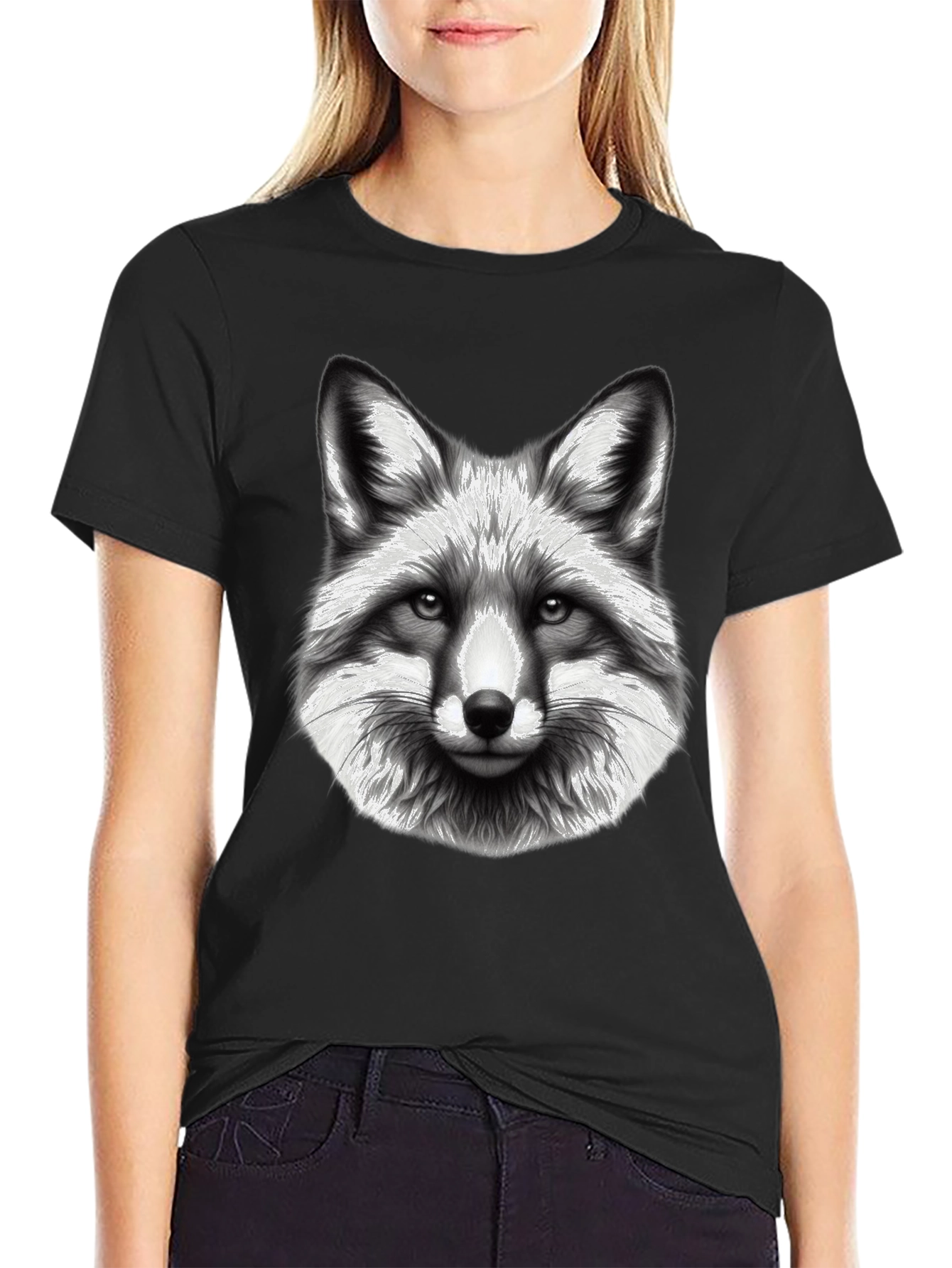 Fox Graphic Tee - Black Cotton Blend T-Shirt