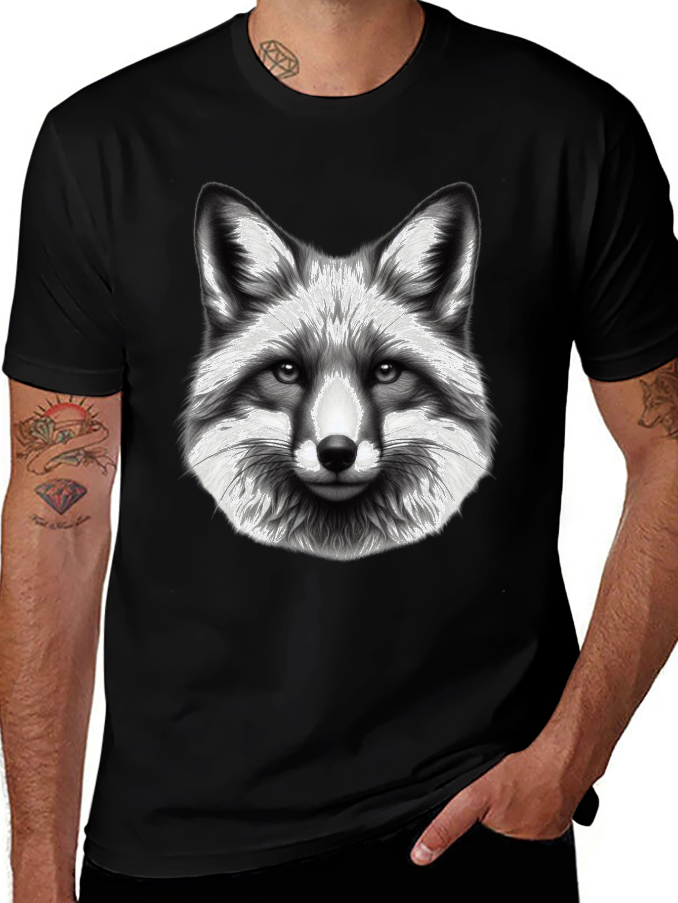 Fox Graphic Tee - Black Cotton Blend T-Shirt