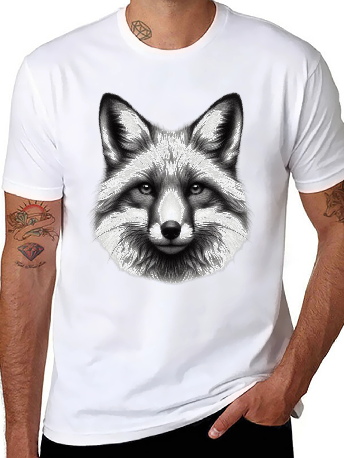 Fox Graphic Tee - Black Cotton Blend T-Shirt