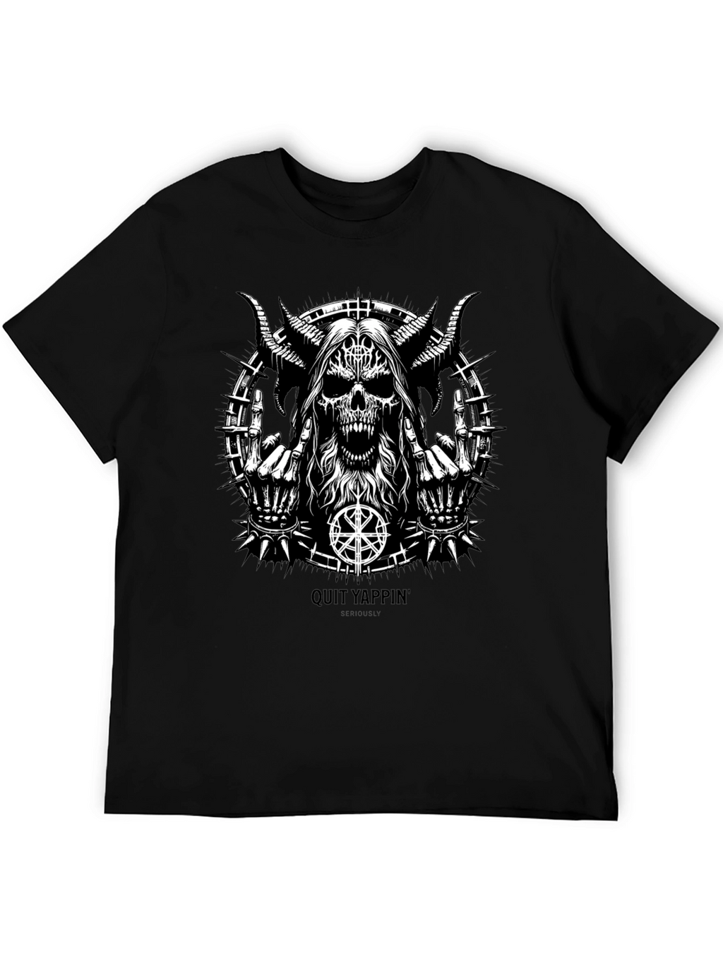 Quit Yappin Graphic Tee - Black Metal Skull Design
