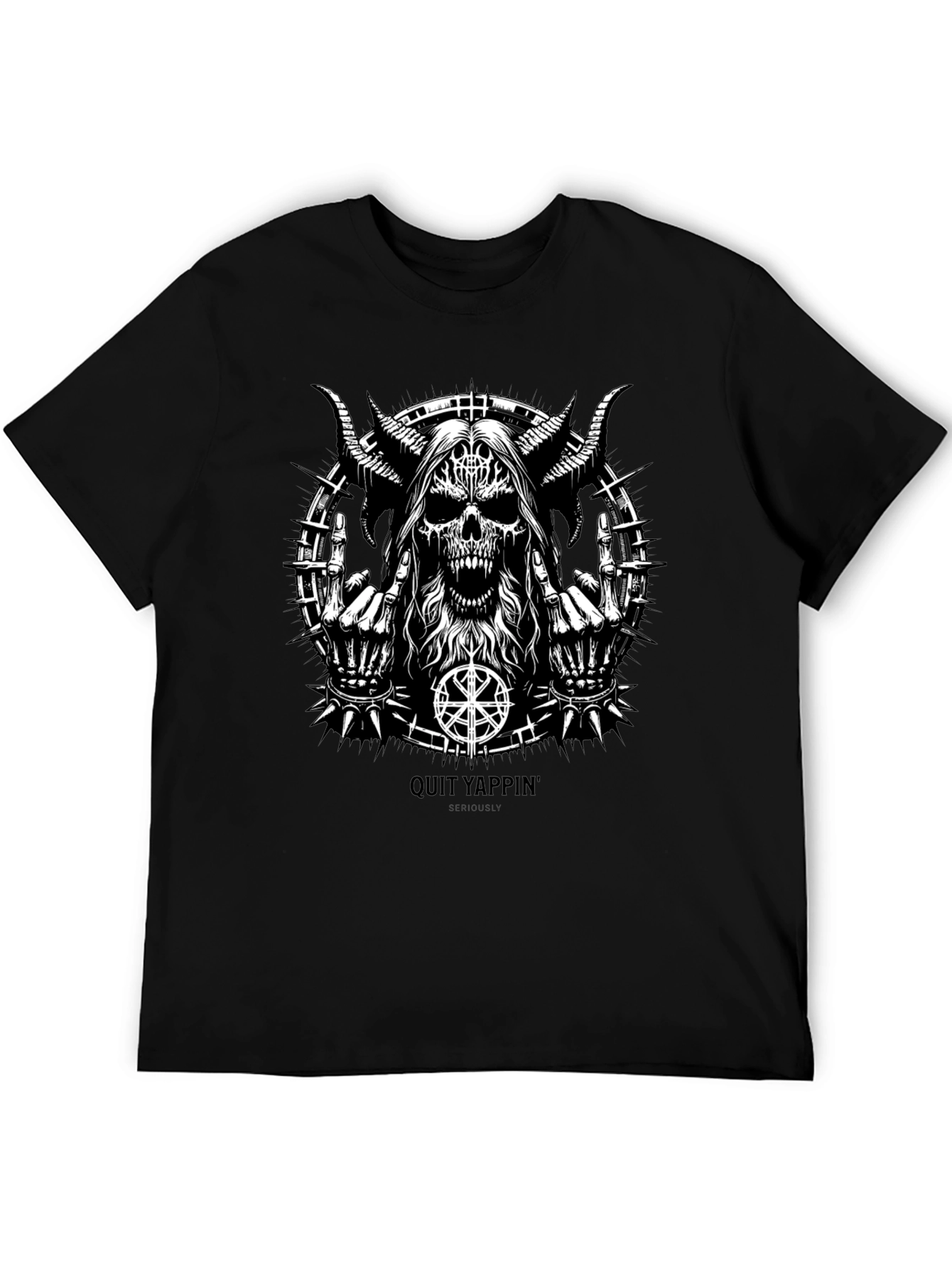 Quit Yappin Graphic Tee - Black Metal Skull Design
