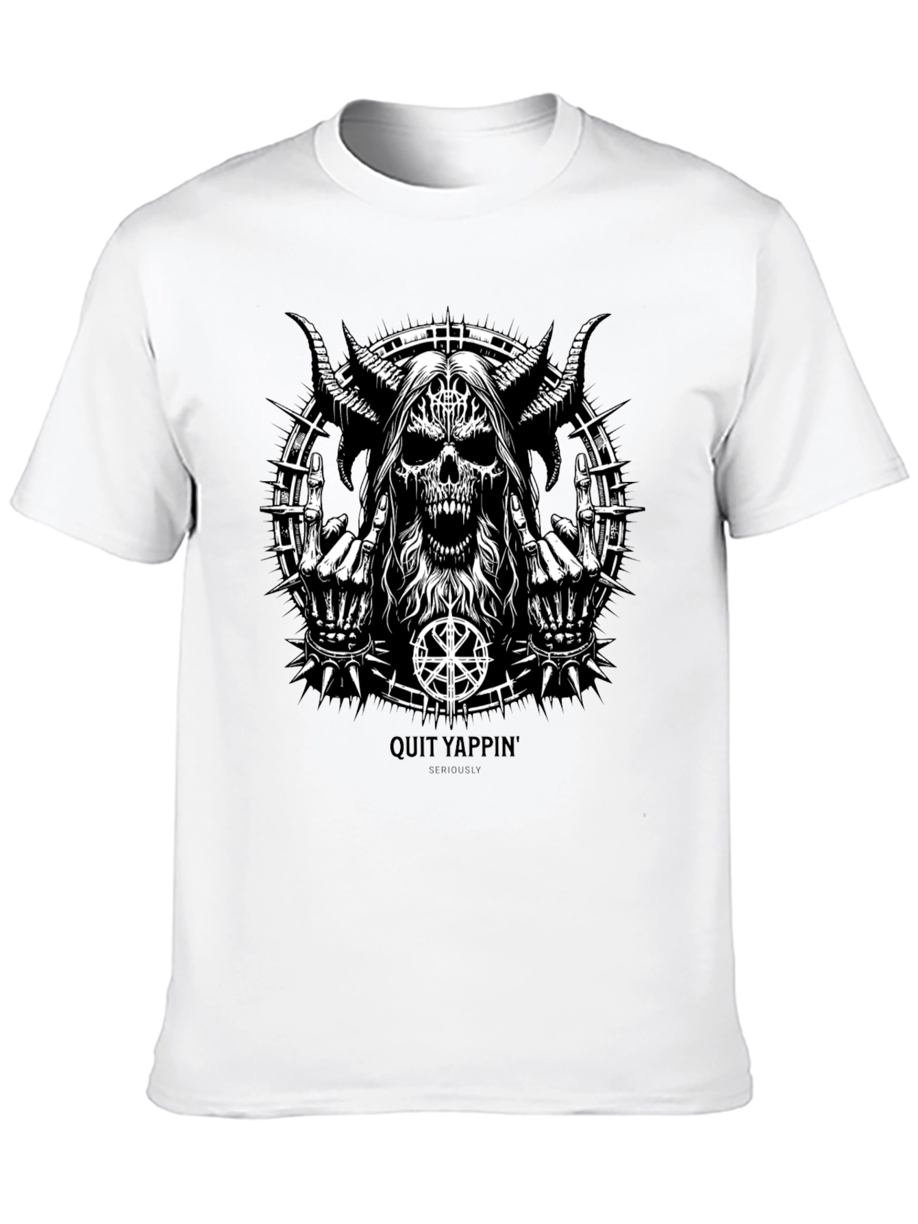 Quit Yappin Graphic Tee - Black Metal Skull Design