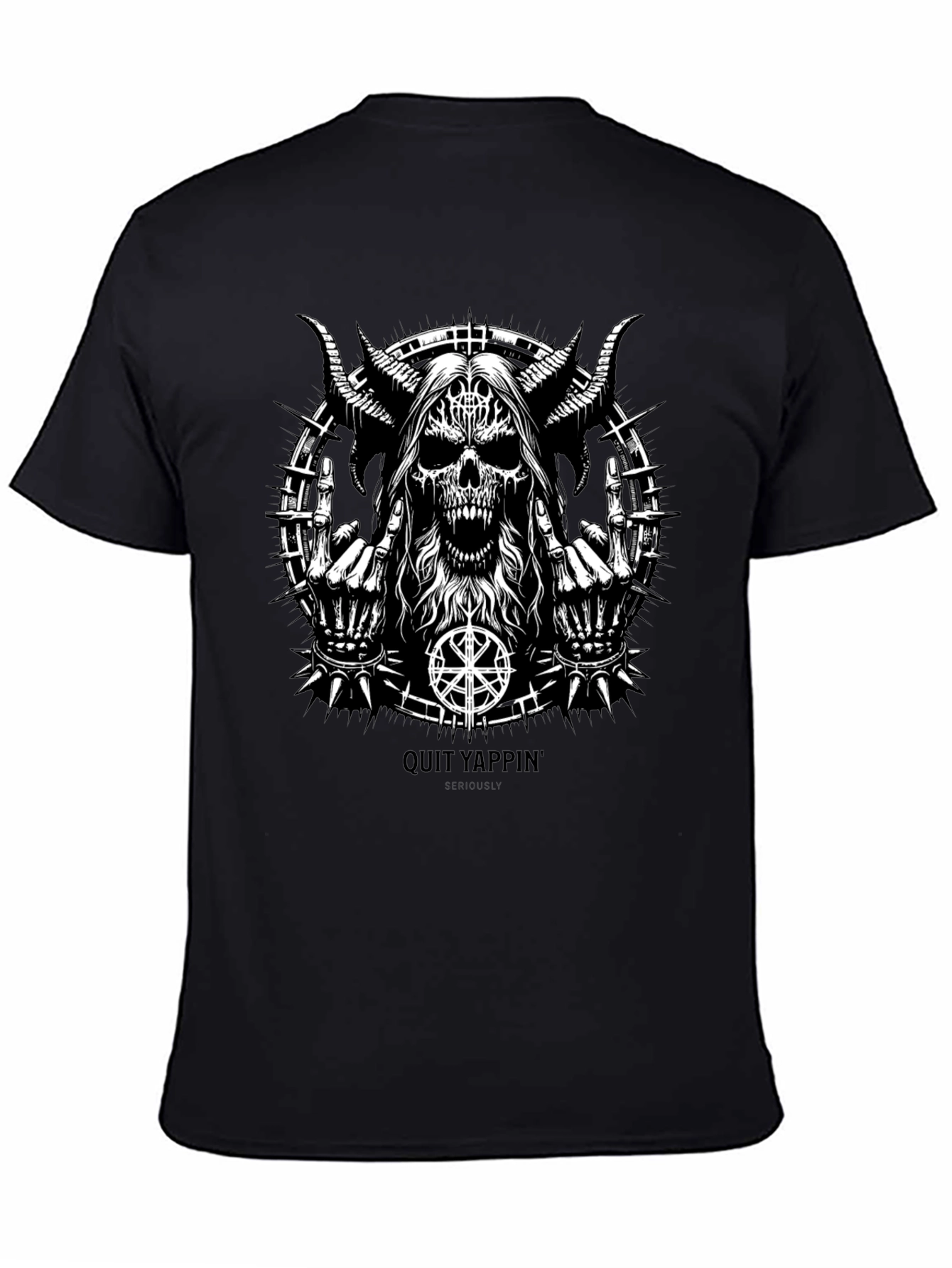 Quit Yappin Graphic Tee - Black Metal Skull Design