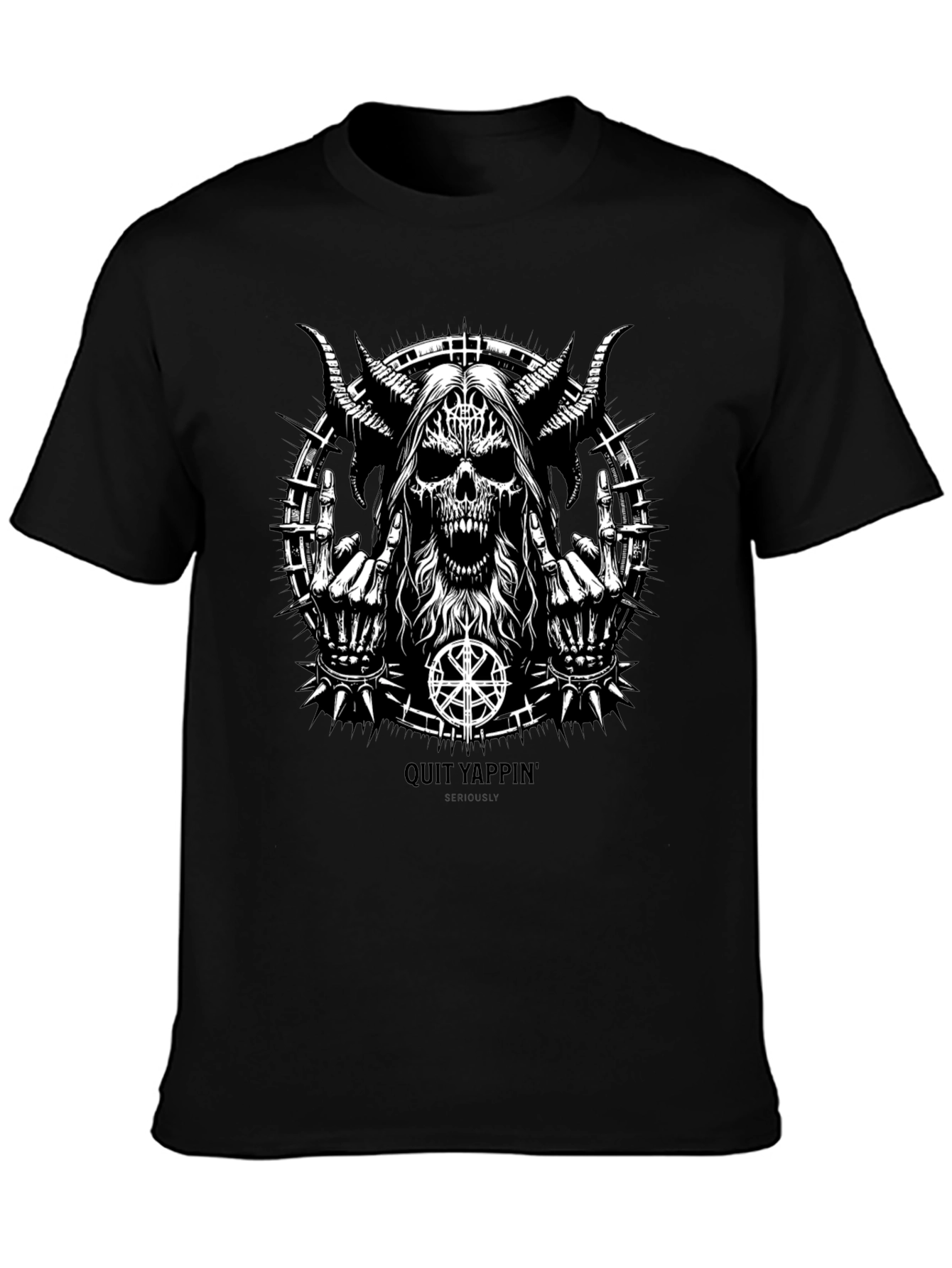Quit Yappin Graphic Tee - Black Metal Skull Design