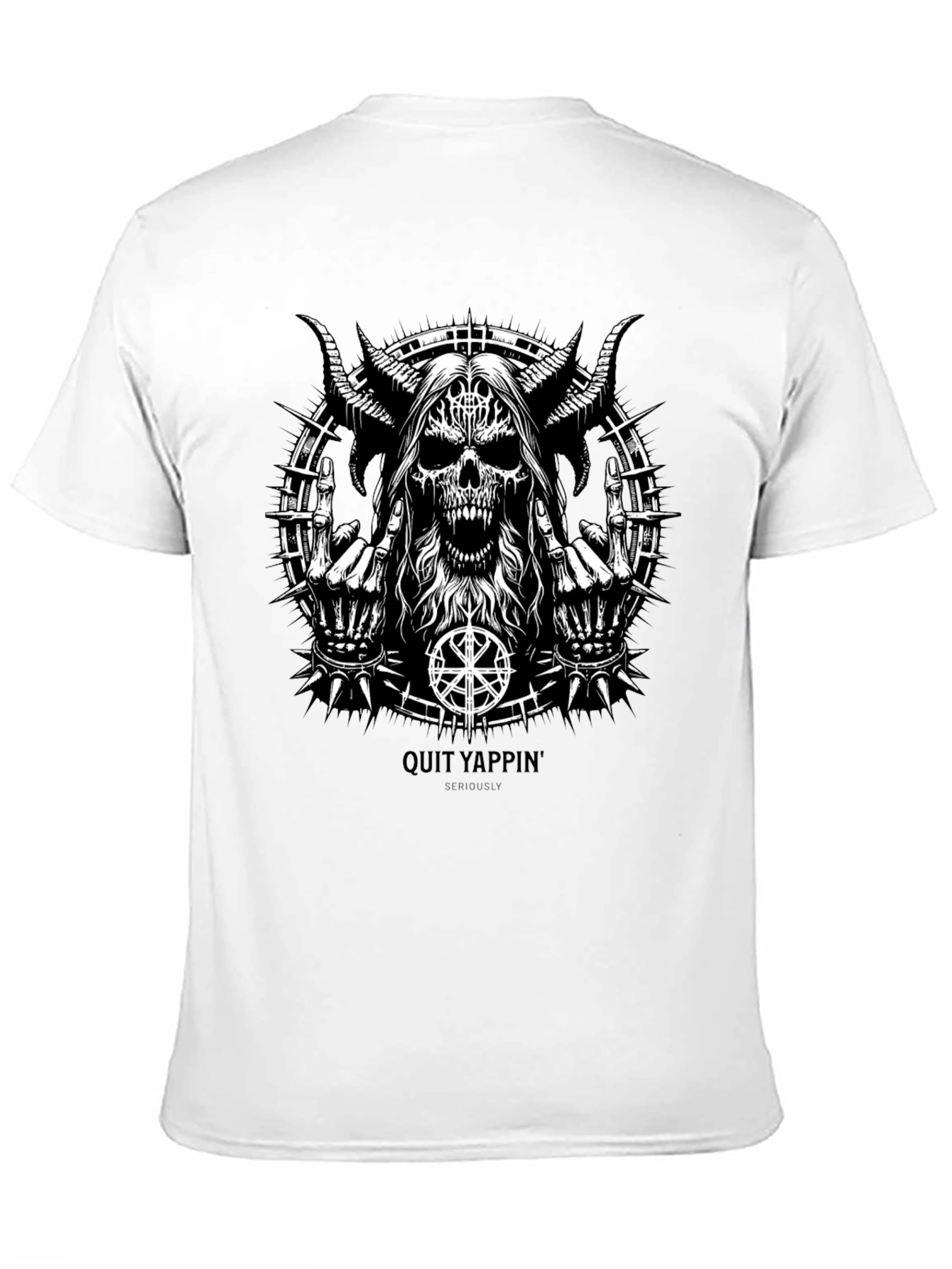 Quit Yappin Graphic Tee - Black Metal Skull Design