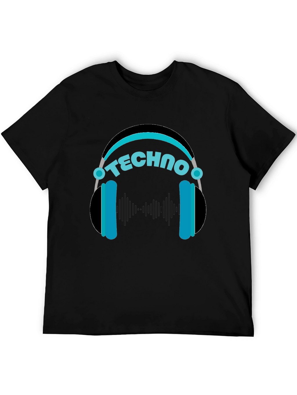 Techno Headphones Graphic Tee - Black Cotton T-Shirt