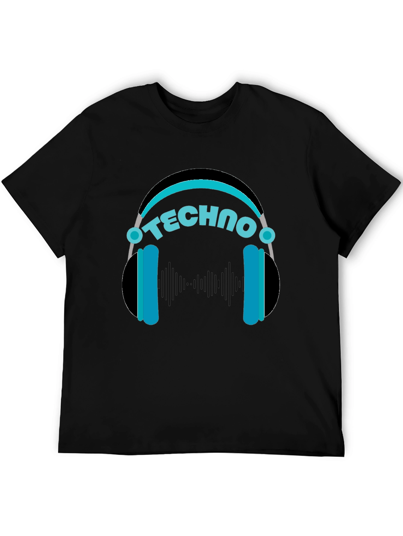 Techno Headphones Graphic Tee - Black Cotton T-Shirt