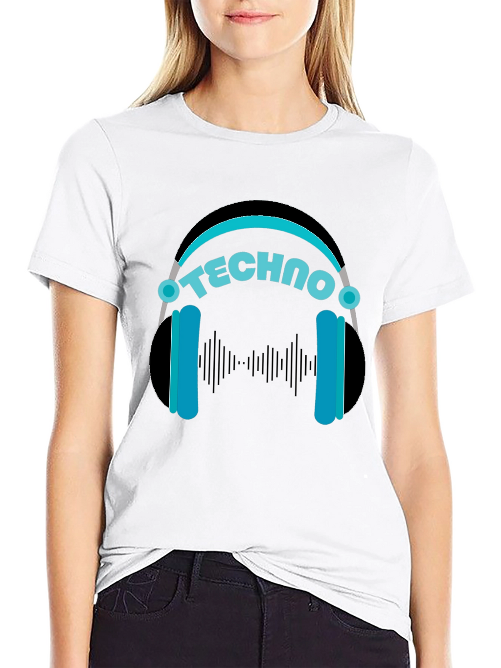 Techno Headphones Graphic Tee - Black Cotton T-Shirt