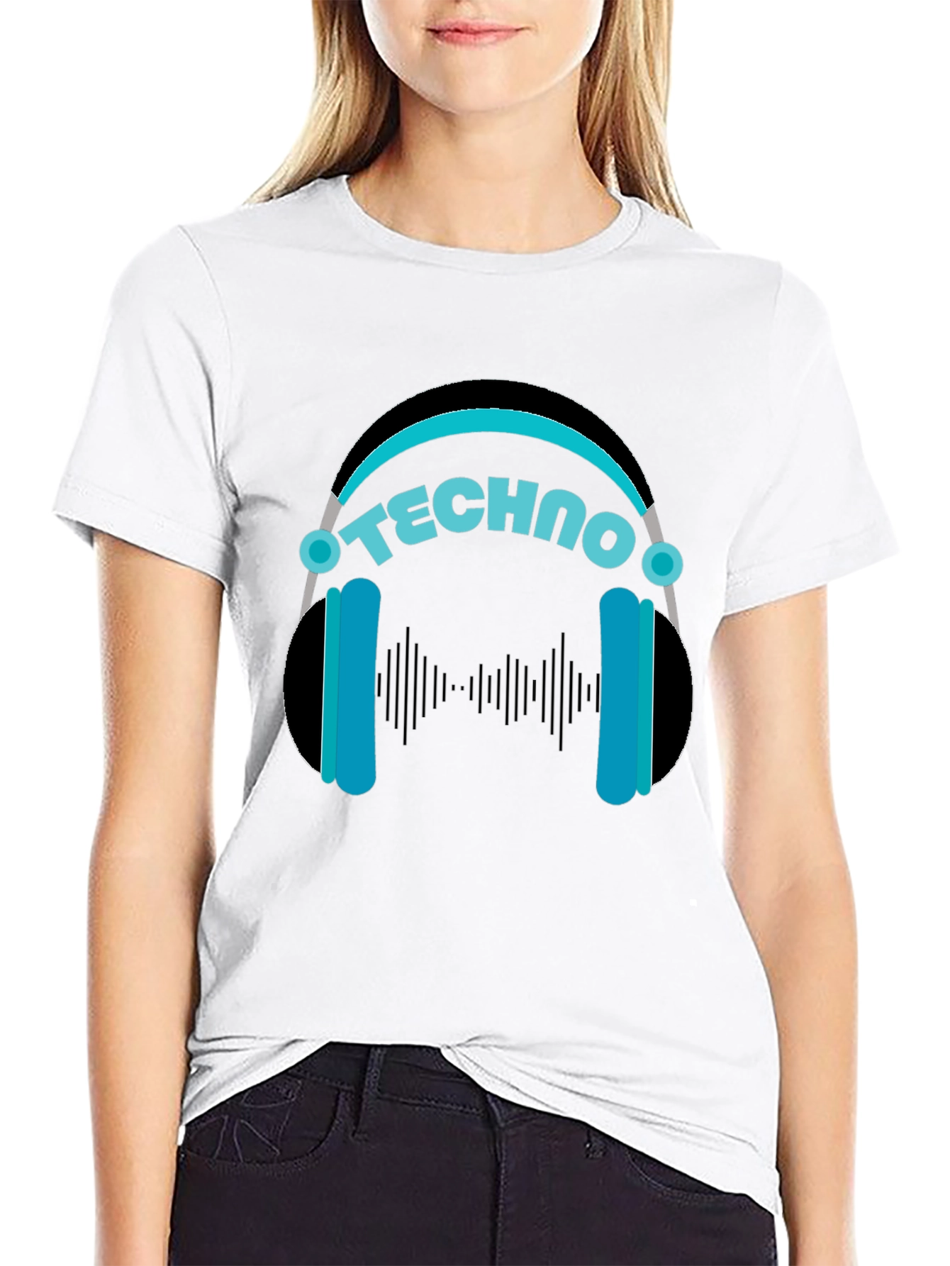 Techno Headphones Graphic Tee - Black Cotton T-Shirt