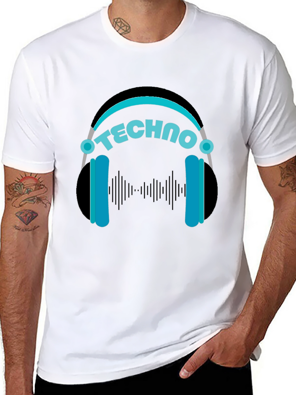 Techno Headphones Graphic Tee - Black Cotton T-Shirt