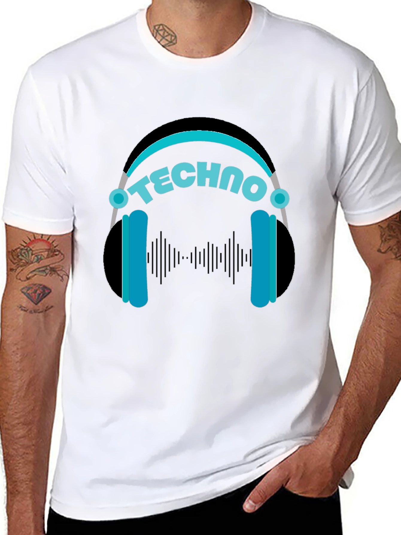 Techno Headphones Graphic Tee - Black Cotton T-Shirt
