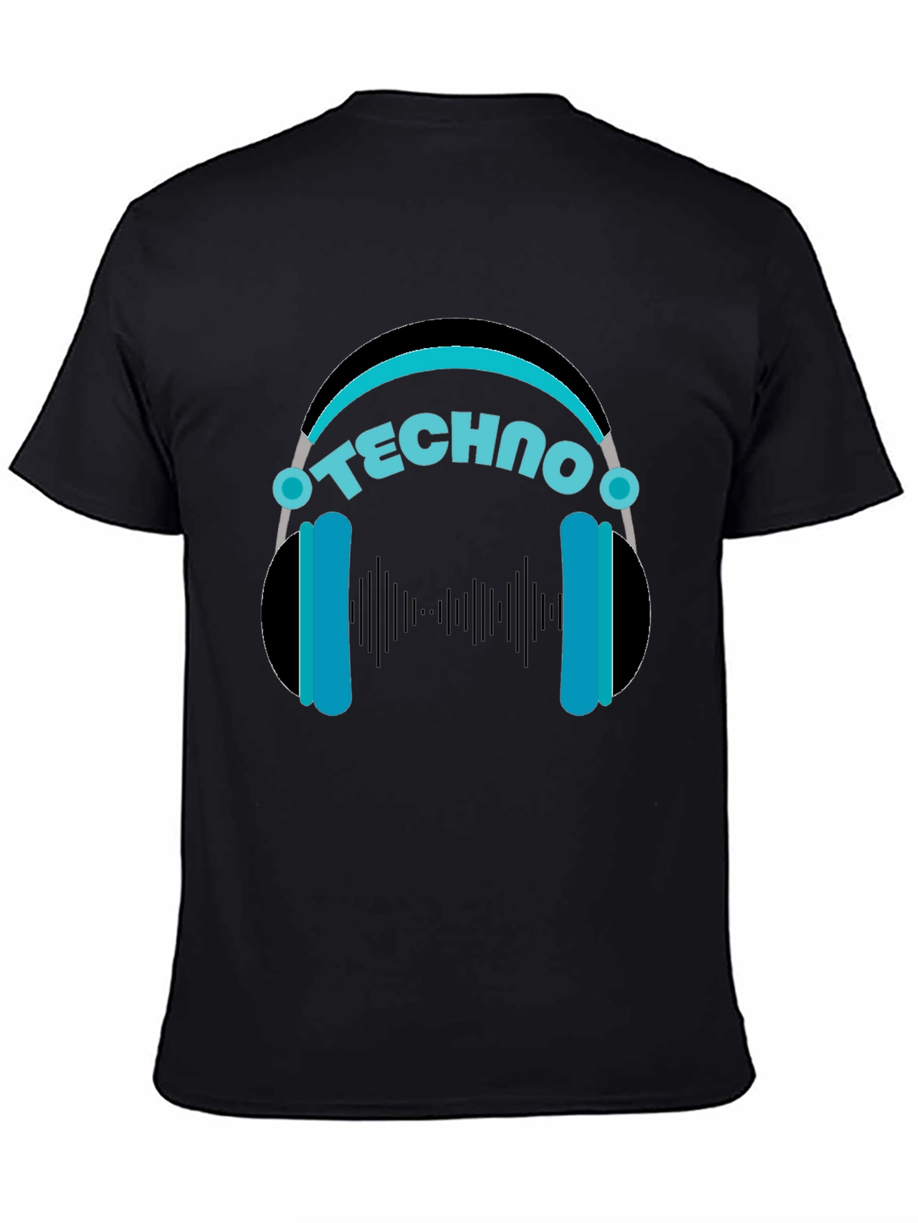 Techno Headphones Graphic Tee - Black Cotton T-Shirt