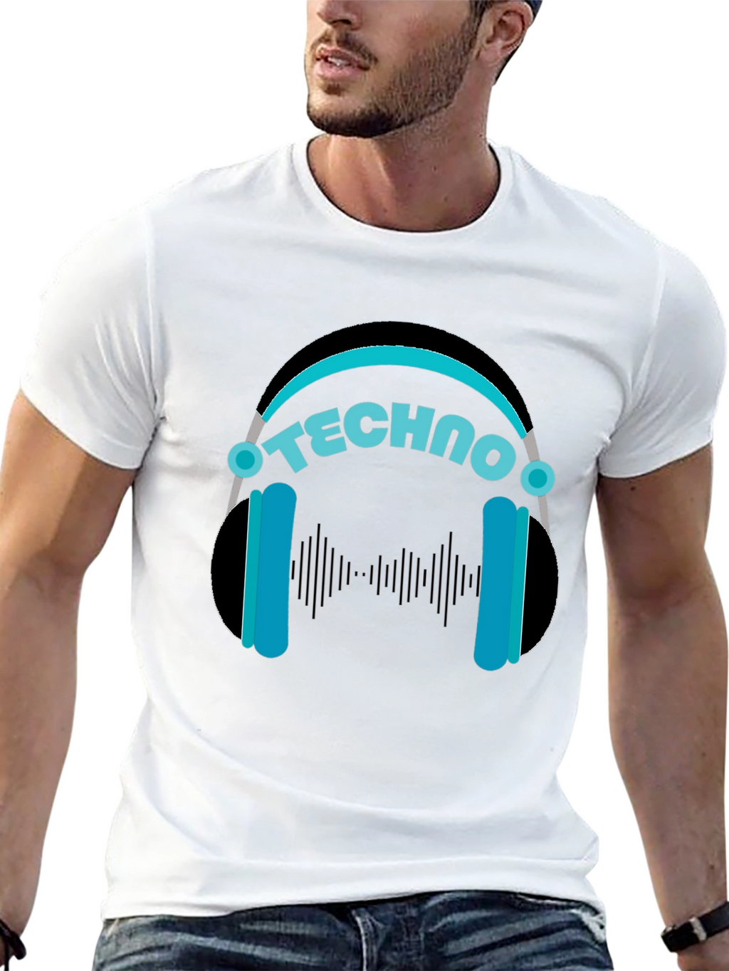 Techno Headphones Graphic Tee - Black Cotton T-Shirt