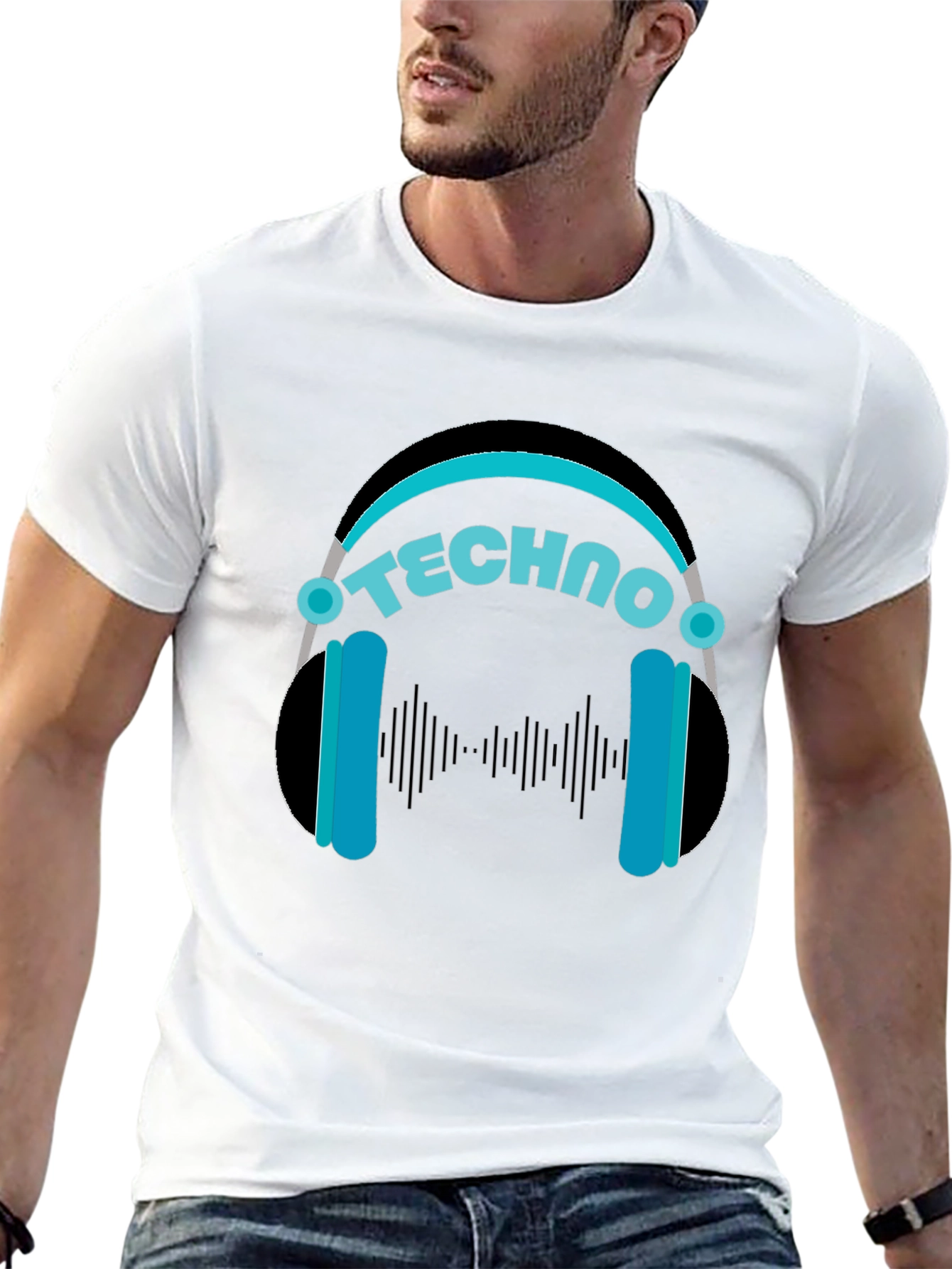 Techno Headphones Graphic Tee - Black Cotton T-Shirt