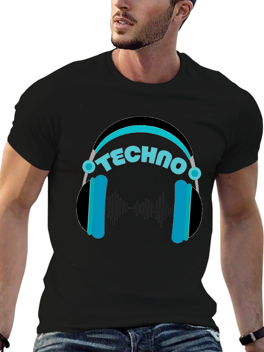 Techno Headphones Graphic Tee - Black Cotton T-Shirt