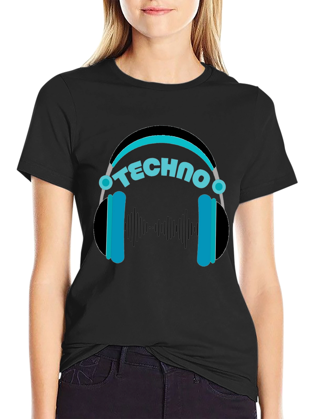 Techno Headphones Graphic Tee - Black Cotton T-Shirt