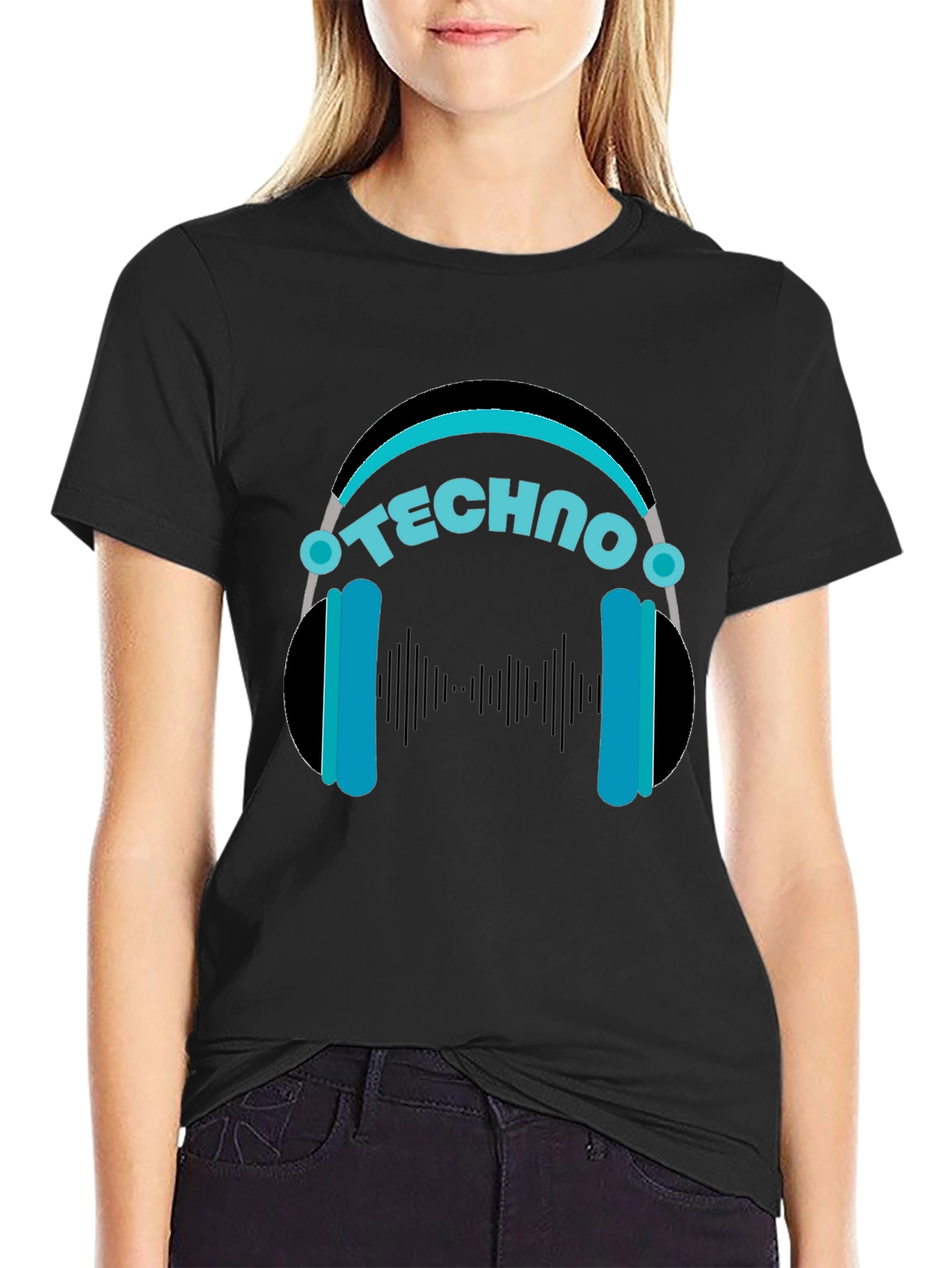 Techno Headphones Graphic Tee - Black Cotton T-Shirt