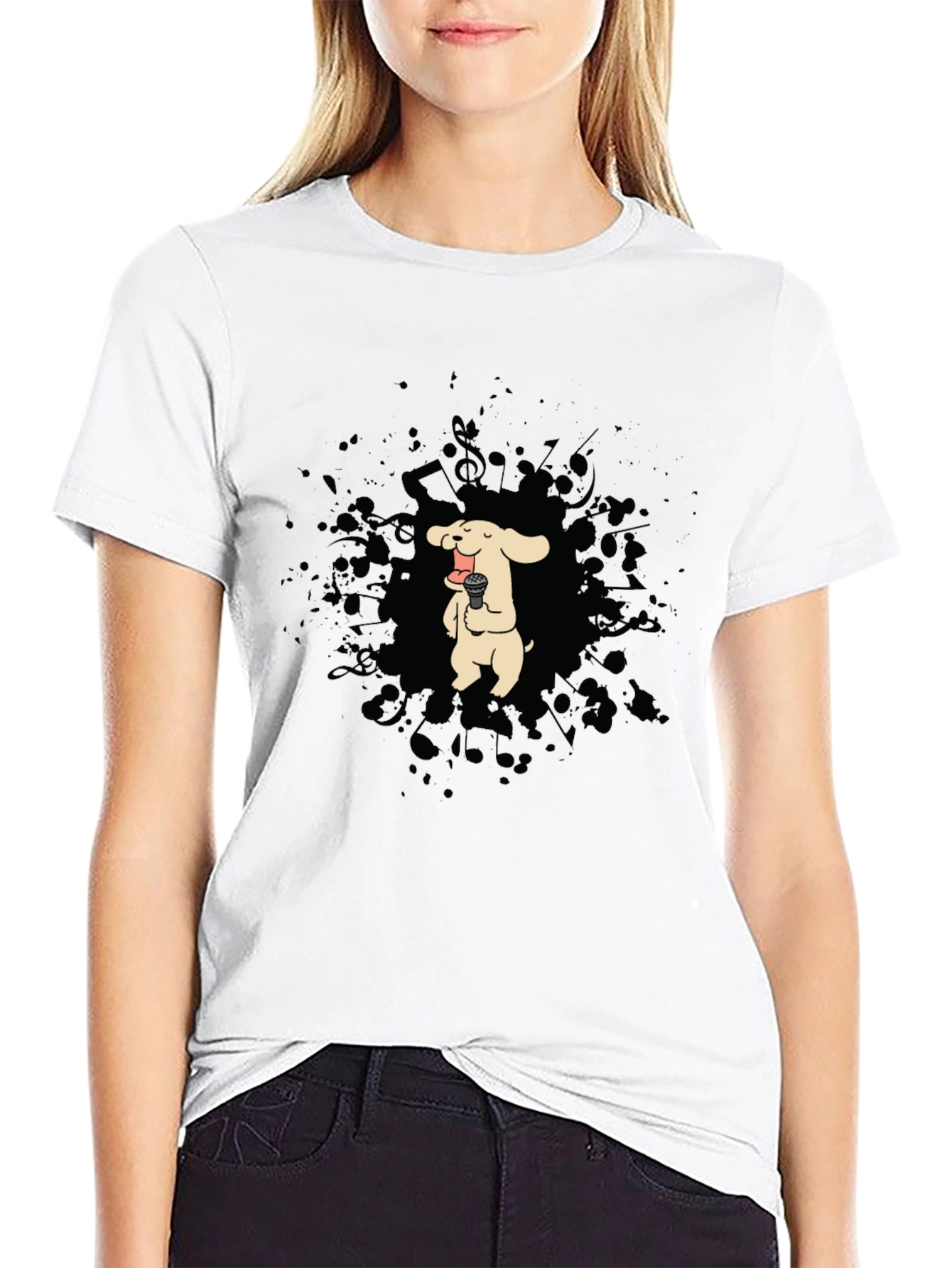 Dog Singer Graphic T-Shirt - Black
