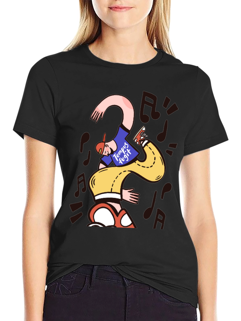 Unique Graphic Print T-Shirt - Time Flies