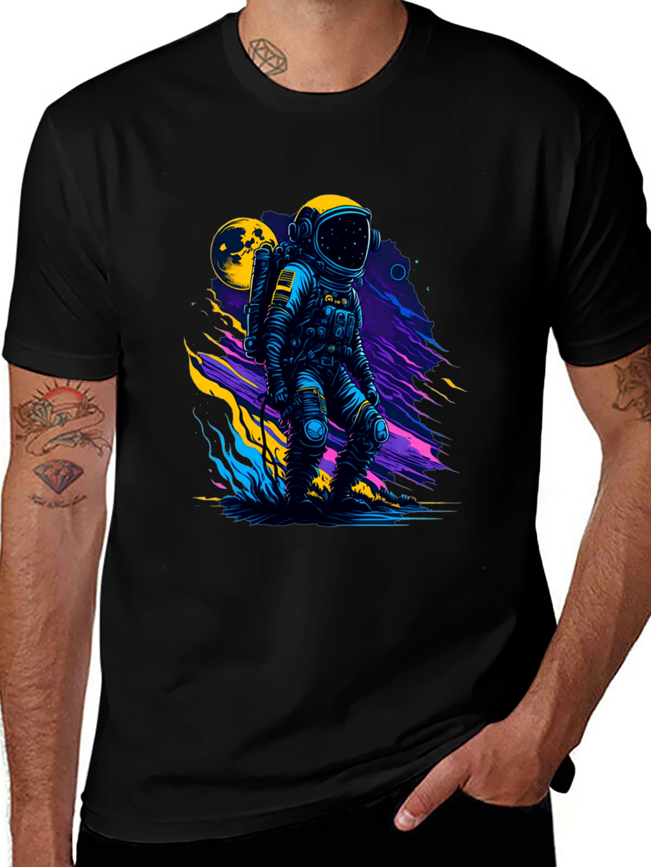 Astronaut Graphic Print Black T-Shirt