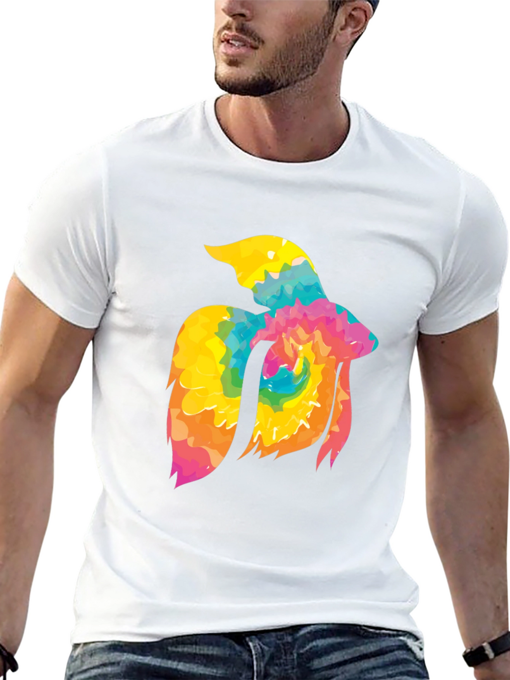 Tie-Dye Betta Fish Graphic Tee - Black Cotton