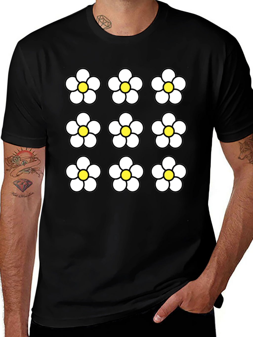 Floral Pattern Black Graphic Tee