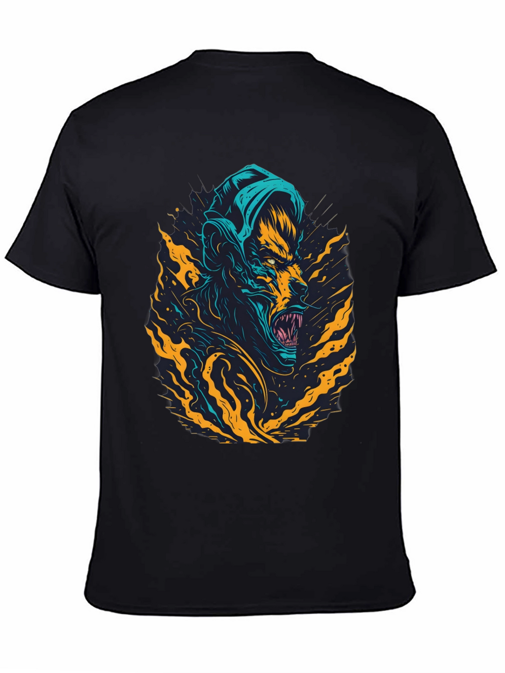 Mens Black Graphic Tee: Monster Rage Design