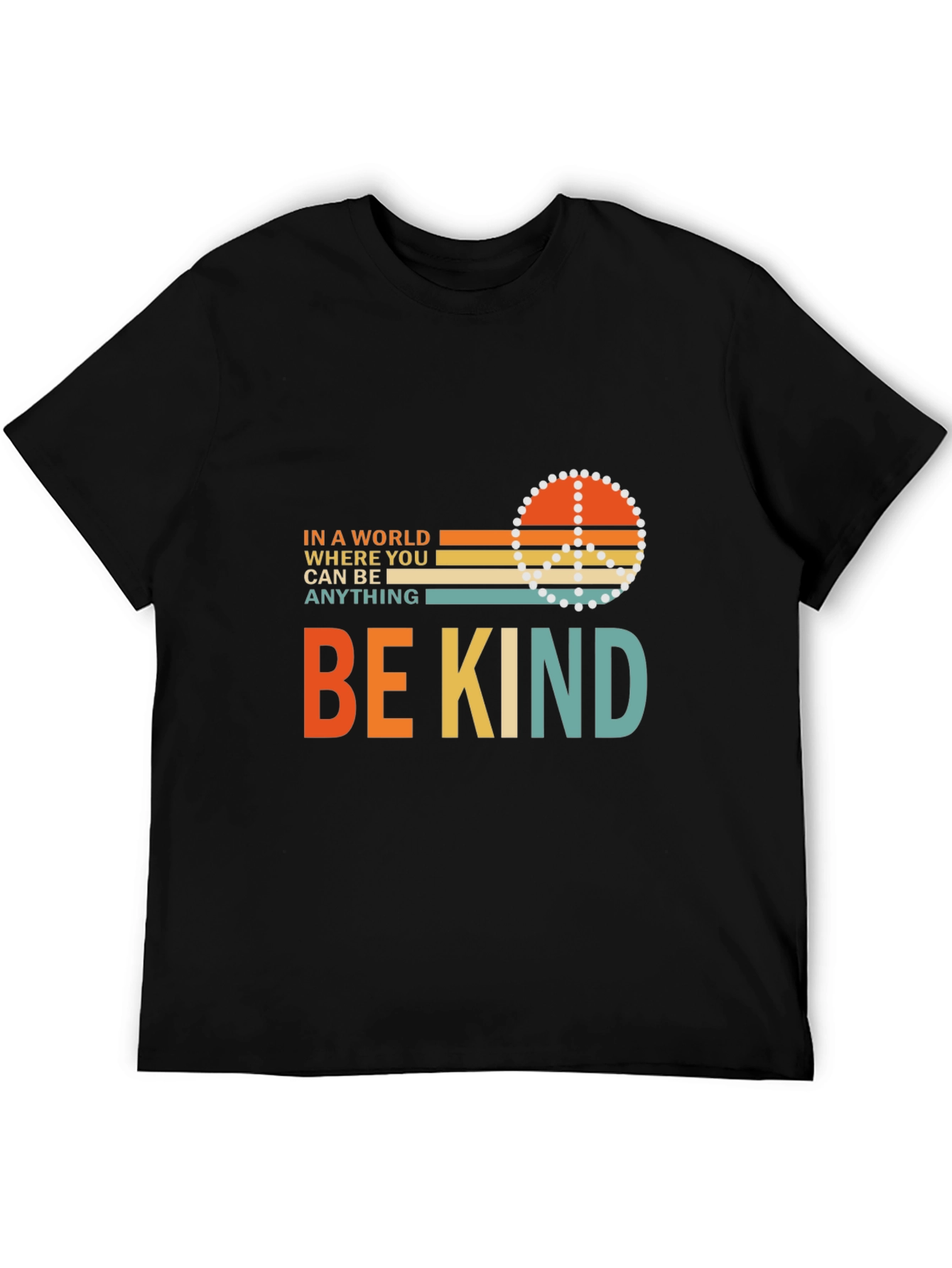 Be Kind Graphic Tee Retro Peace Sign Mens Black T-Shirt