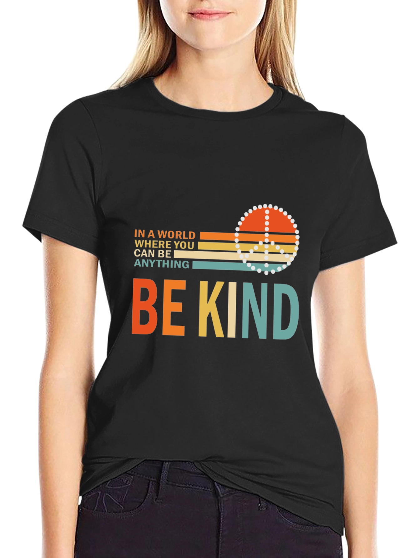 Be Kind Graphic Tee Retro Peace Sign Mens Black T-Shirt