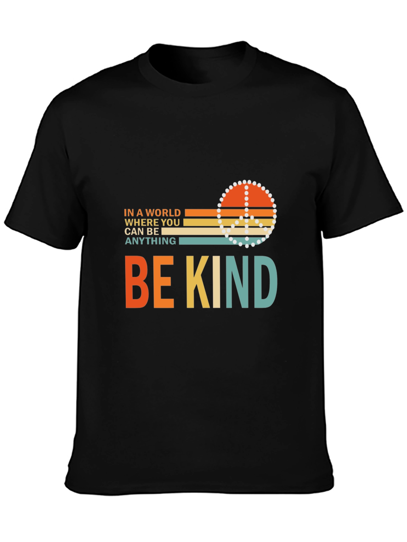 Be Kind Graphic Tee Retro Peace Sign Mens Black T-Shirt