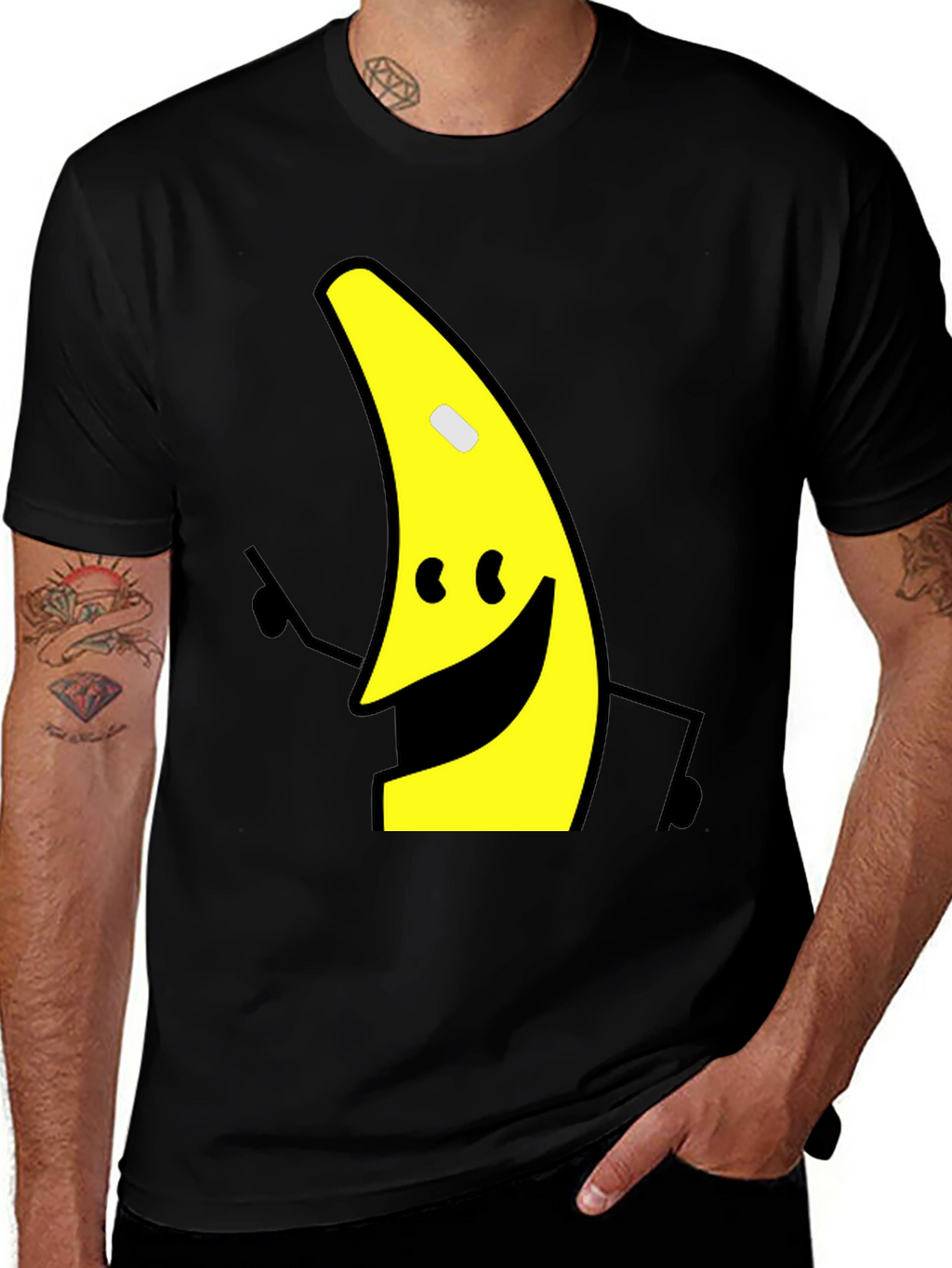 Banana Character Graphic Tee - Black Cotton Blend Shirt