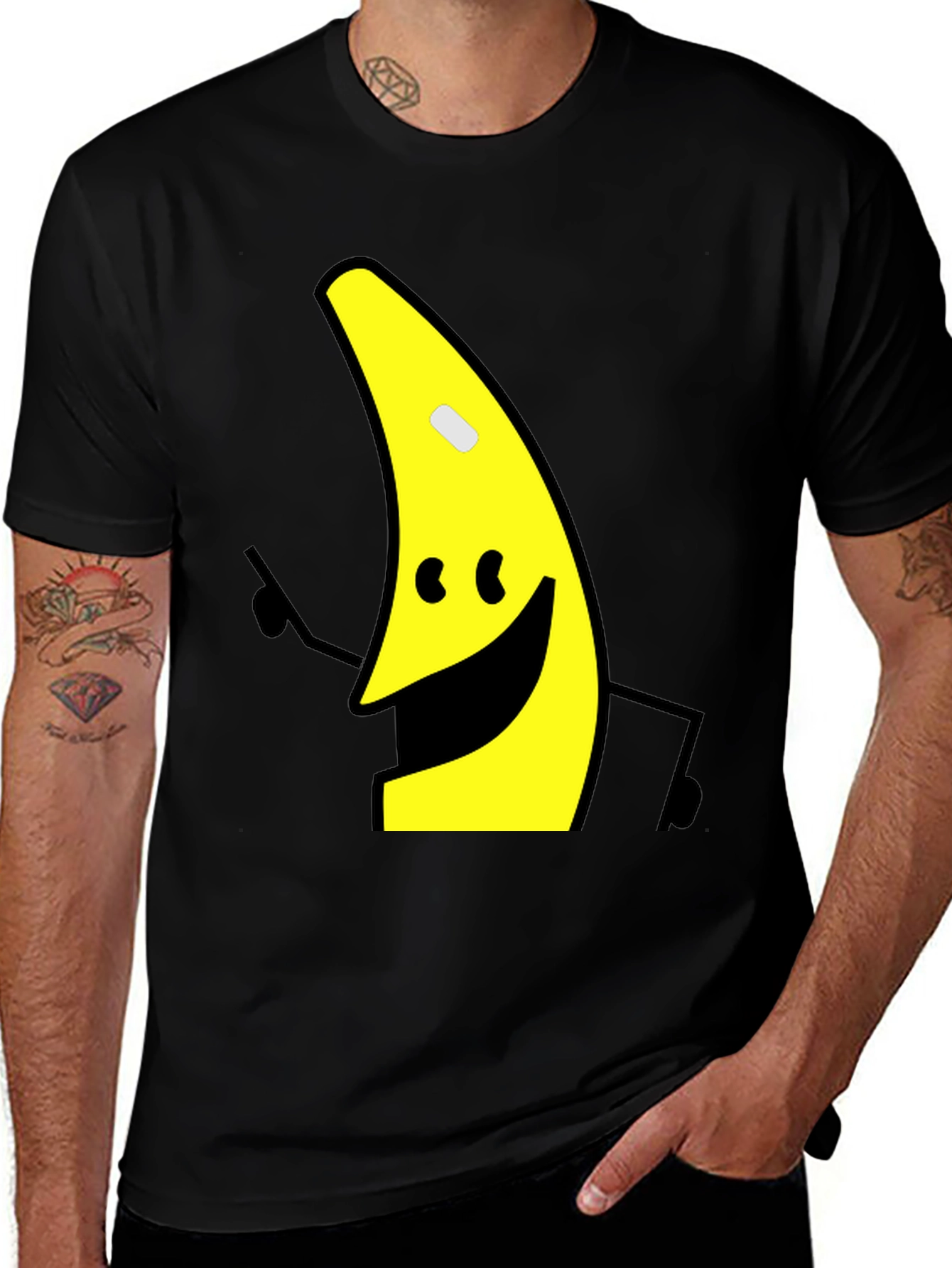 Banana Character Graphic Tee - Black Cotton Blend Shirt