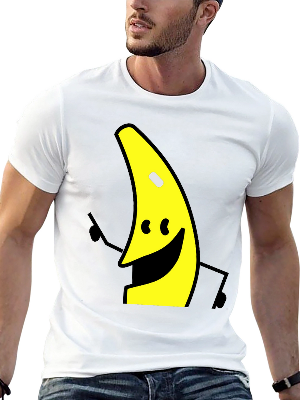 Banana Character Graphic Tee - Black Cotton Blend Shirt