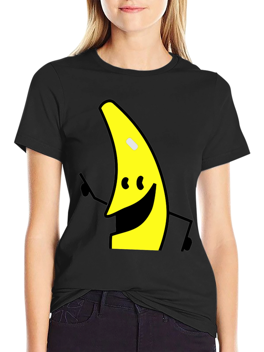 Banana Character Graphic Tee - Black Cotton Blend Shirt