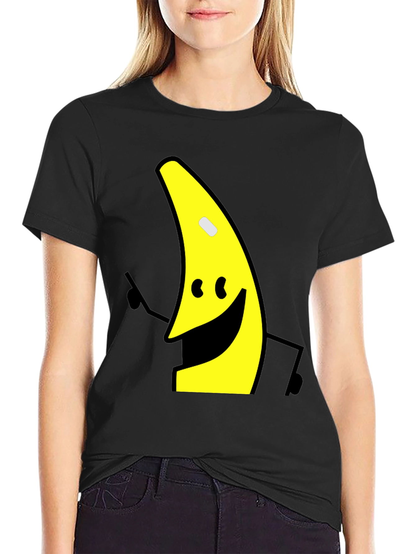Banana Character Graphic Tee - Black Cotton Blend Shirt