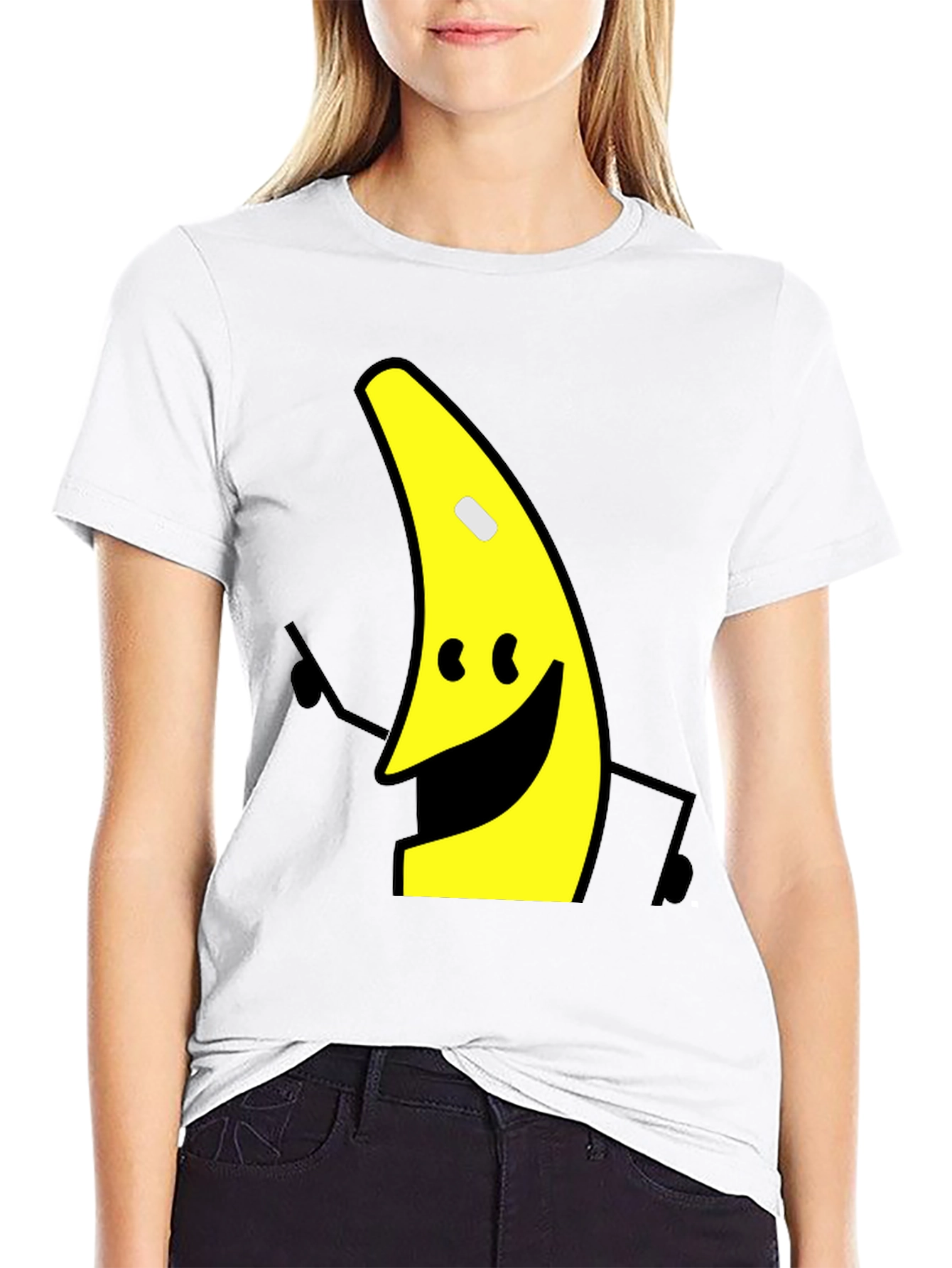 Banana Character Graphic Tee - Black Cotton Blend Shirt