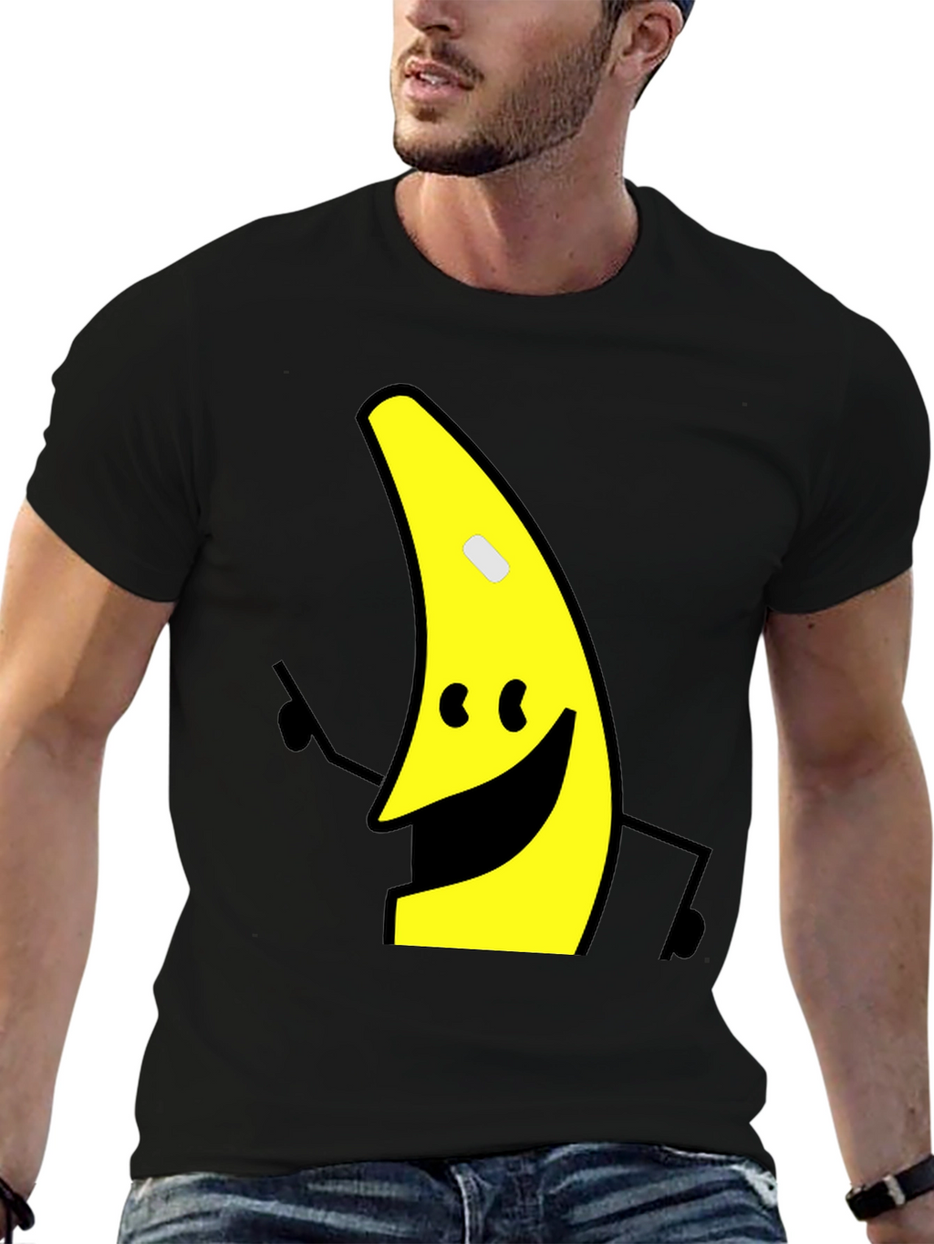 Banana Character Graphic Tee - Black Cotton Blend Shirt