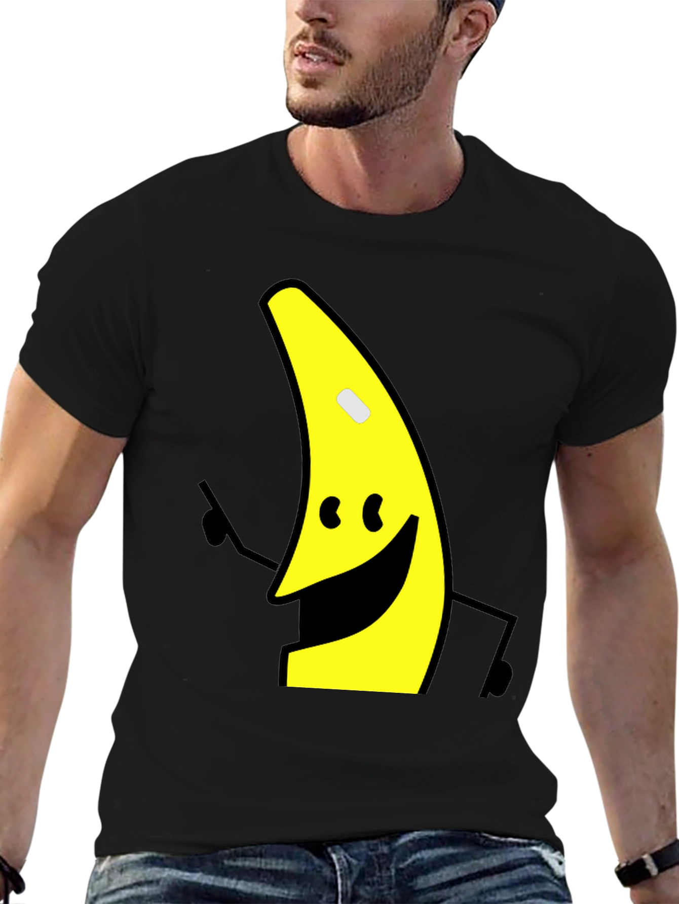 Banana Character Graphic Tee - Black Cotton Blend Shirt
